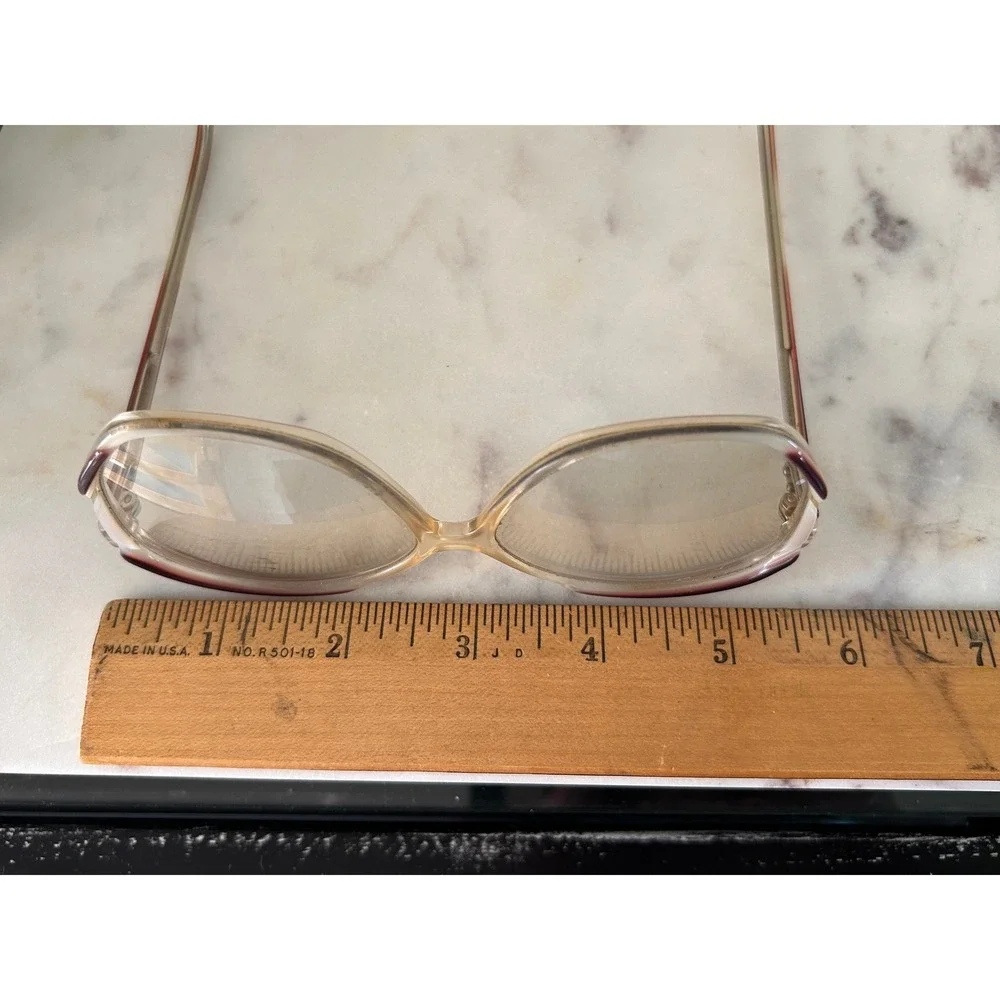 Vintage Oversized Two Tone Optical Frames Clear Tan and Burgundy Retro Glasses
